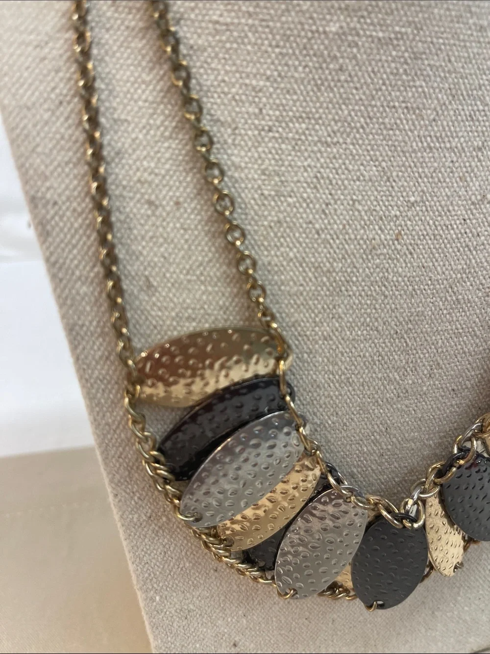 Hammered Multi-Tone Leaf Statement Necklace - Unbranded